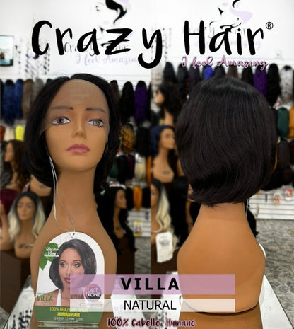 VILLA - Peluca 100% Cabello Humano Brasileño Virgen, Lace Front, Side Hand Tied Part