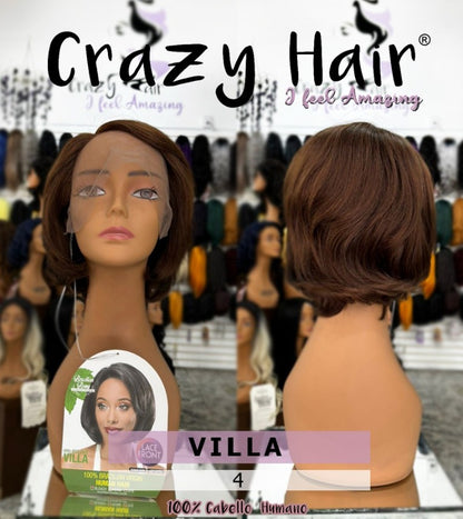 VILLA - Peluca 100% Cabello Humano Brasileño Virgen, Lace Front, Side Hand Tied Part